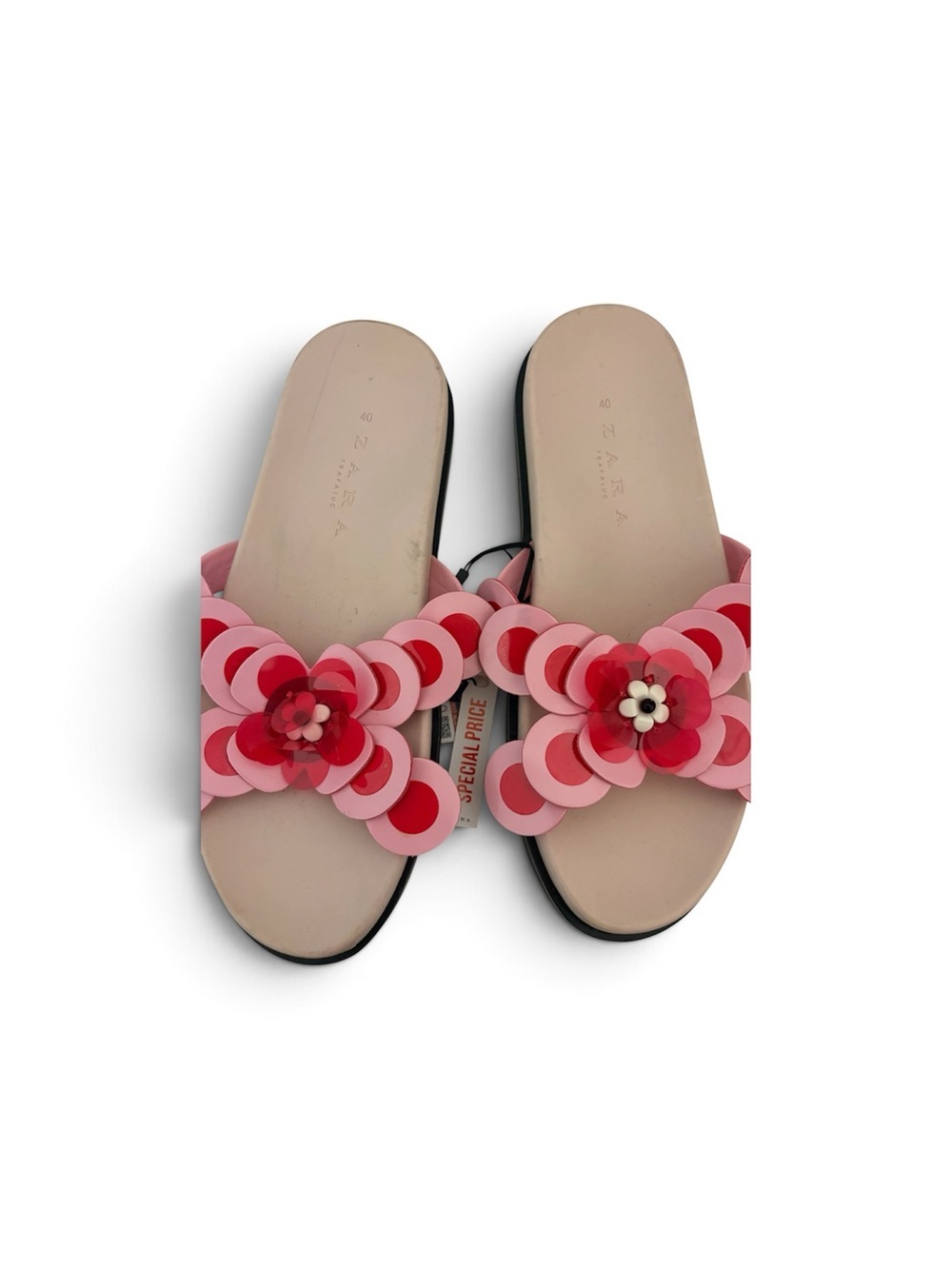 Zara Pink & Red Floral Slide Sandals